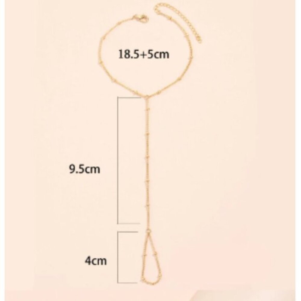 Tiny Chain Bracelet Finger Rings Gold Color Link Chains Connecting Hand Harness - Picture 3 of 4